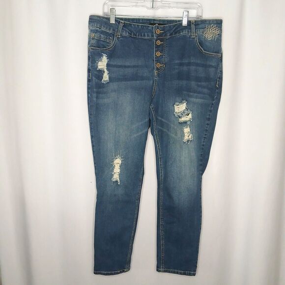 one 5 one Distressed Button Fly Jeans High Rise Stretch Womens Plus Size 20W - Picture 1 of 7